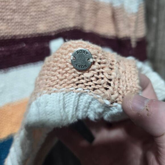 Roxy Hang With Me Multicolor Stripe Knit Hoodie Sweater - Picture 3 of 6